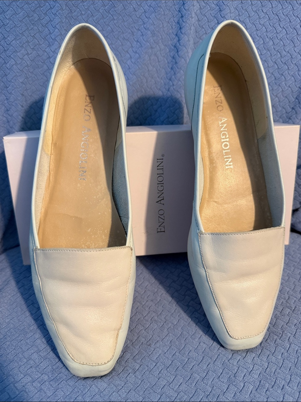 Enzo Angiolini Cream Leather Square-Toe Loafers